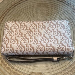Coach Monogram Accordion Zip Around Wallet with Wrist Strap